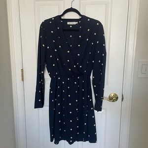 All in Favor Polka dot navy dress long sleeves